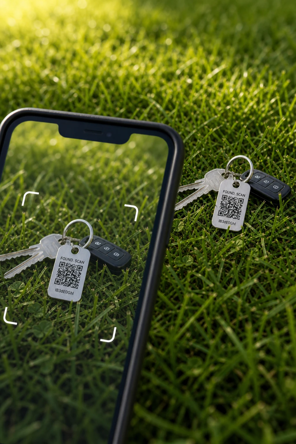 Smartphone scannt den QR-Code auf einem FoundPing-Fundlabel